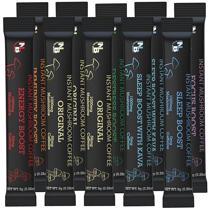 Variety Organic mushroom Instant Coffee - 10 x 9g Packets - Healthy Coffee alternative and