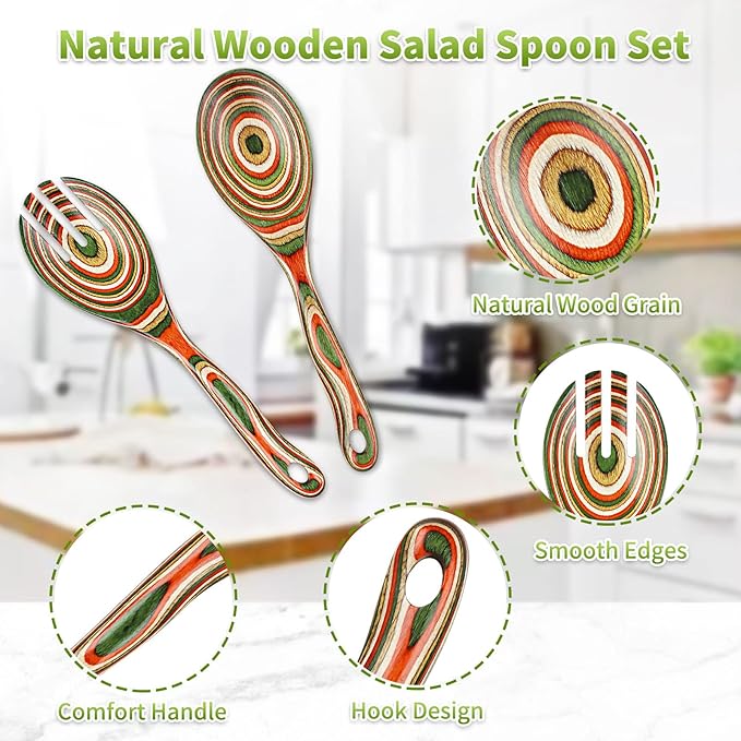 Salad Tongs, Wooden spoons, Salad Tongs for Serving, WOSPONFAN 10-inch Pakkawood Serving Utensils
