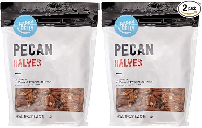 Happy Belly Pecan Halves, No Added Salt, 16 ounce (Pack of 2)