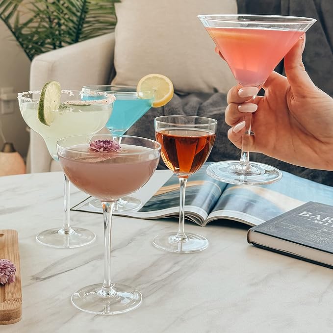 PURE MORA Martini Glasses, Set of 4-7oz - Handblown Premium Crystal Glass for Cockails, Martinis