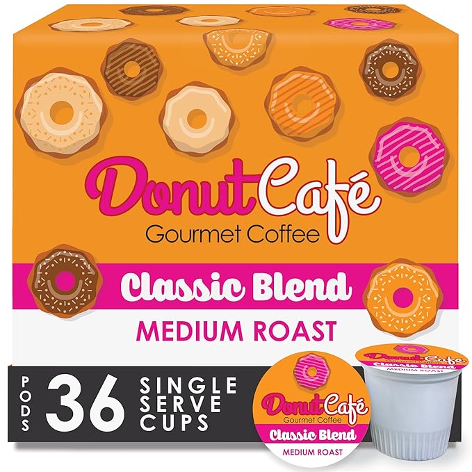 Donut Café - Coffee Gourmet Pods, Classic Blend, Medium Roast – Non-GMO, Gluten Free – Compatible