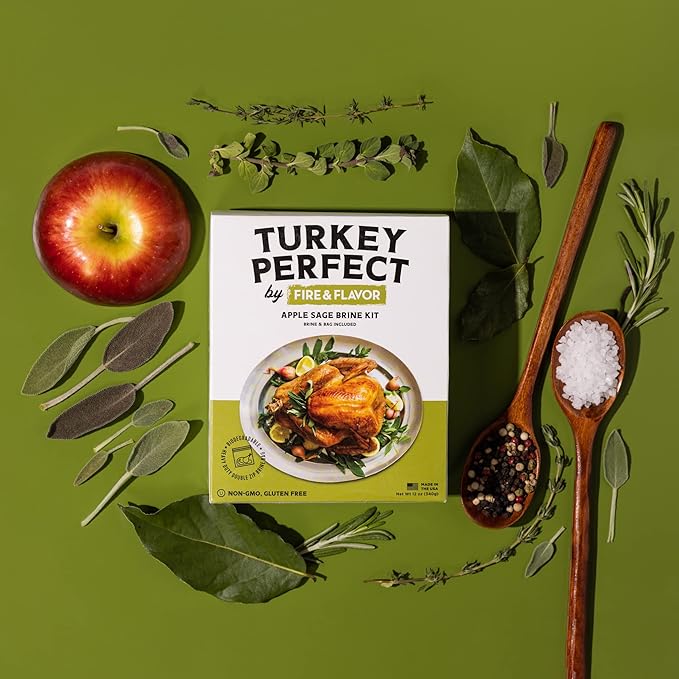 Fire & Flavor Apple Sage Perfect Brine - Turkey Brine Kit with Bag for Roasting, Grilling, Smoking
