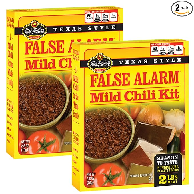 Wick Fowler's False Alarm Mild Chili Kit, Texas Style Chili Seasoning Mix with Individual Packs of