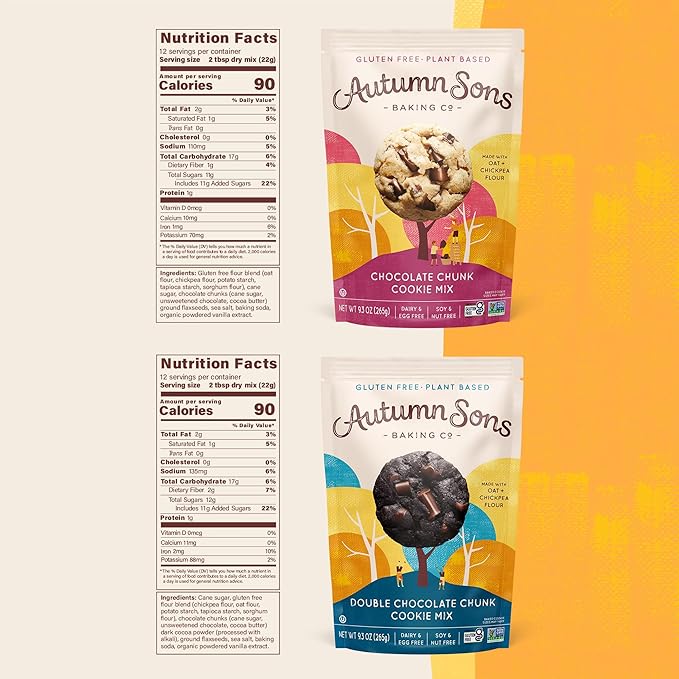 Autumn Sons Baking Co. Gluten Free Chocolate Chunk & Double Chocolate Chunk Cookie Mix Combo Pack.