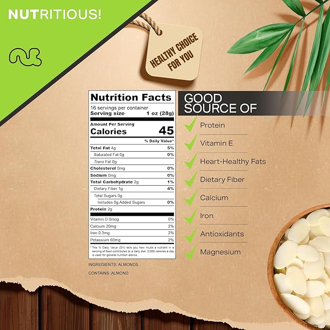 NUT CRAVINGS - Blanched Sliced Almonds - Raw, (16oz - 1 LB) Packed Fresh in Resealable Bag - Nut