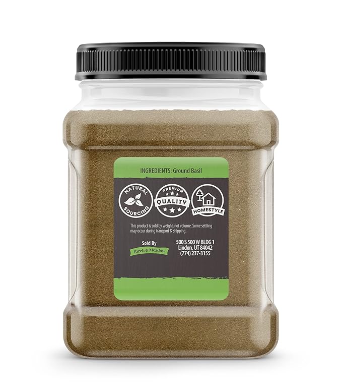 Birch & Meadow 1lb of Ground Basil, Sweet Peppery Flavor, Kitchen Staple