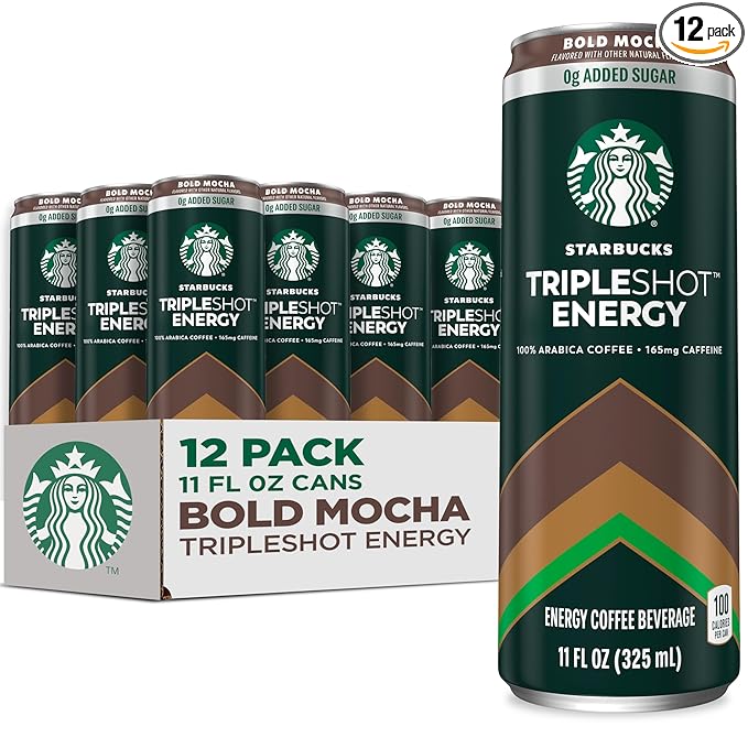 Starbucks Tripleshot Coffee Energy Drink, Bold Mocha, 11 fl oz Cans (12 Pack), Triple Blend, 165mg
