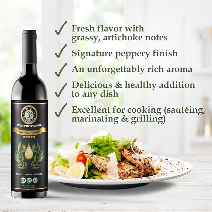 M.G. Pappas Extra Virgin Olive Oil, High Polyphenol EVOO - Cold Pressed & Unfiltered Greek Olive