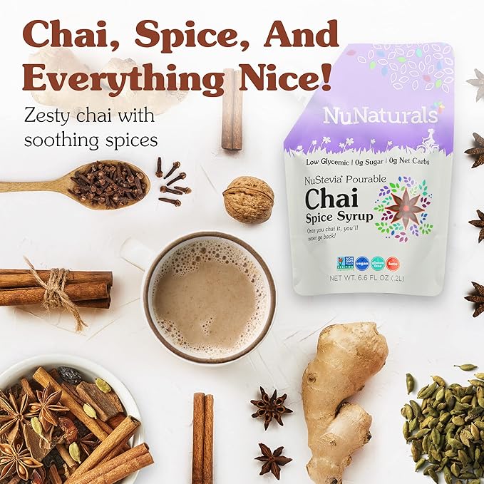 NuNaturals Stevia Syrup, Sugar-Free Sweetener, Plant-Based Sugar Substitute, Zero Calorie, Chai