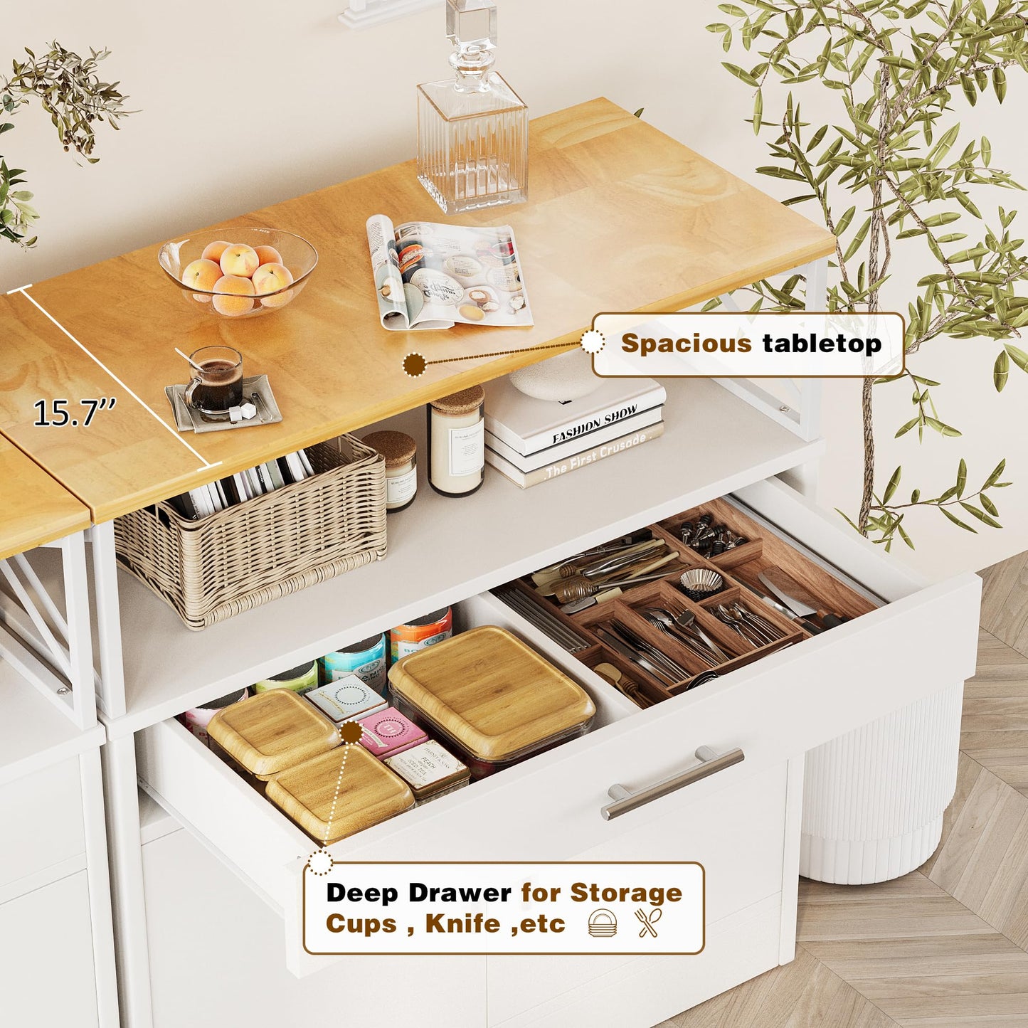 Vongrasig Coffee Bar Cabinet, Farmhouse Kitchen Storage Cabinet with Adjustable Shelf, 31“ Modern