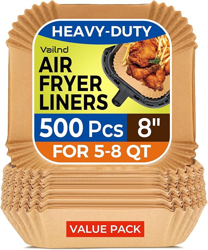 Air Fryer Liners Disposable 8" Square, 500 Pcs Unbleached Parchment Paper Liners for Airfryer