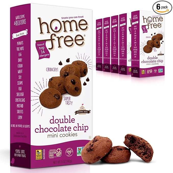 Homefree Mini Double Chocolate Chip Cookie Box, Gluten Free, Nut Free, Vegan, School Safe and