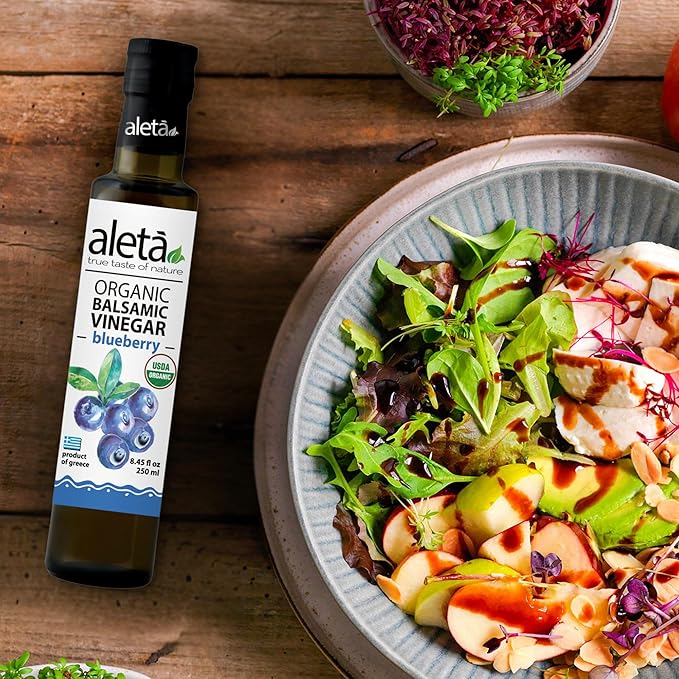 Aleta Farms Balsamic Vinegar, Greek Organic Blueberry Infused Aged Balsamic Vinegar, USDA Organic