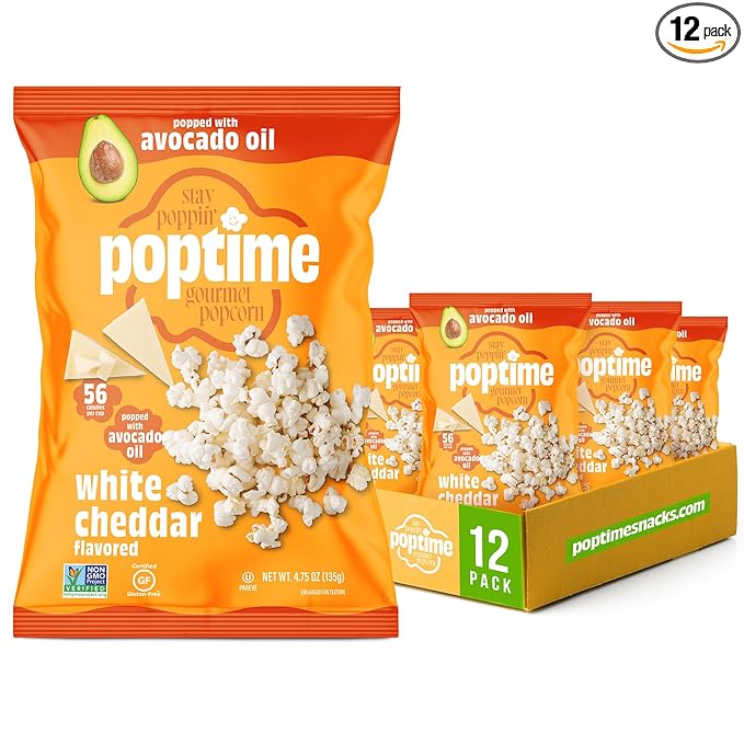 Poptime White Cheddar Popcorn Snack Bags ??Gourmet Popcorn Bags, Healthy Snack With Heart-Healthy