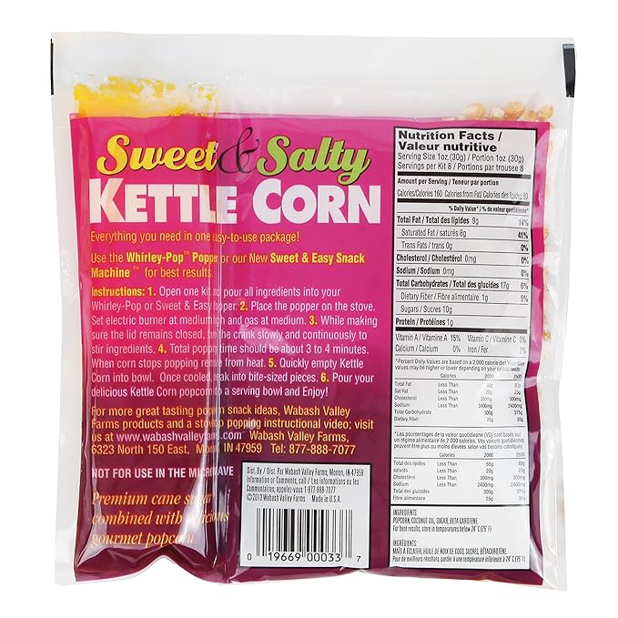 All in One Popcorn Packs - Wabash Valley Farms Sweet & Salty Kettle Corn, Popcorn Kernels for