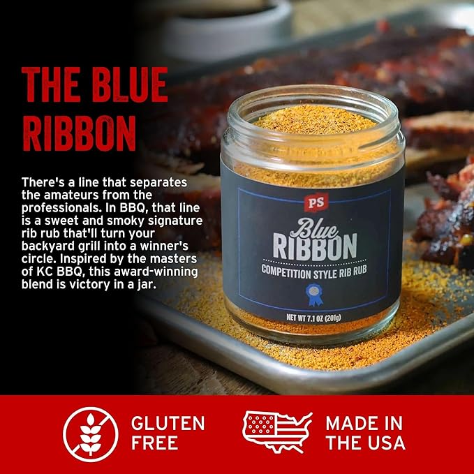 PS Seasoning Blue Ribbon Rib Rub - Sweet and Smoky Competition Style BBQ Seasoning for Smoking and