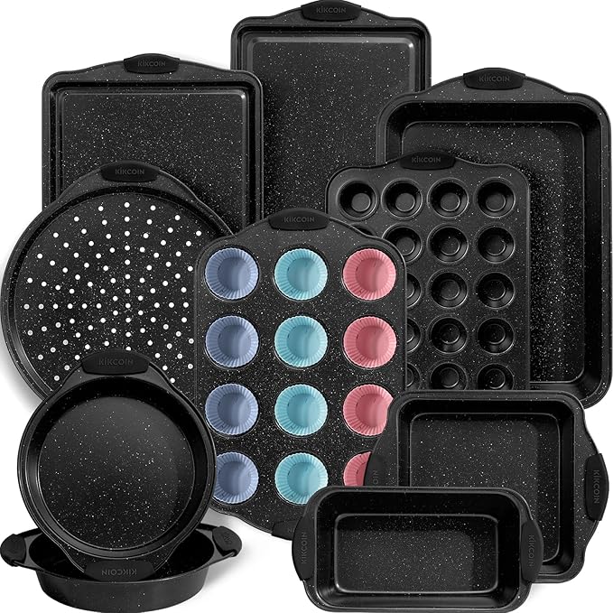 Kikcoin 22 PCS Nonstick Baking Pans Set, Stackable Bakeware Sets with Silicone Handles, 450°F Oven