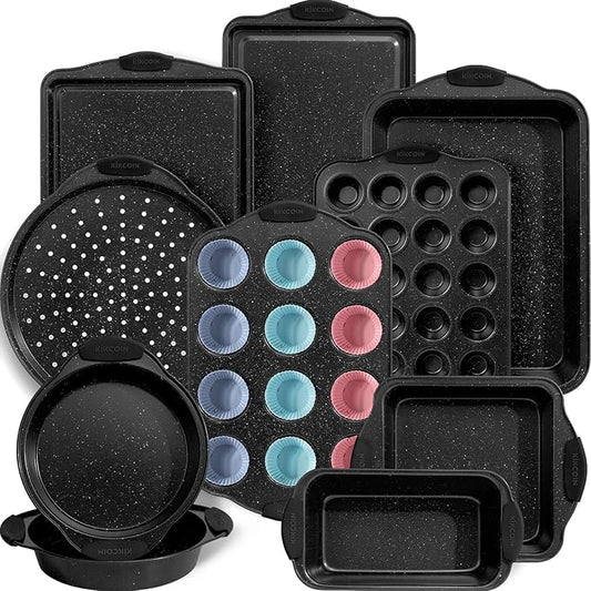 Kikcoin 22 PCS Nonstick Baking Pans Set, Stackable Bakeware Sets with Silicone Handles, 450°F Oven