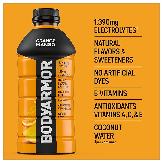 BODYARMOR Sports Drink Sports Beverage, Orange Mango, Coconut Water Hydration, Natural Flavors With