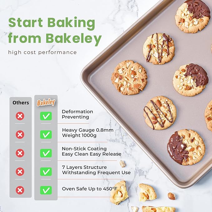 0.8mm 17-Inch Half Sheet Baking Pans,0.8mm Durable Non-Stick Carbon Steel Baking Sheet for