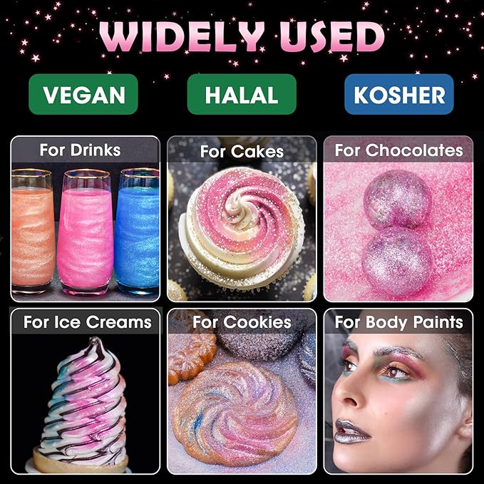 NiHome Edible Food-Grade Glimmer Powder Glitter Luster Dust Metallic Food Decorating Sprinkle