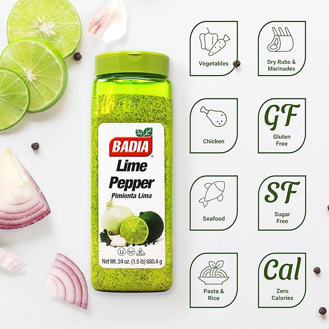 Badia Lime Pepper Seasoning, 24 oz - Pepper, Garlic & Onion, Zesty Citrus Blend for Chicken