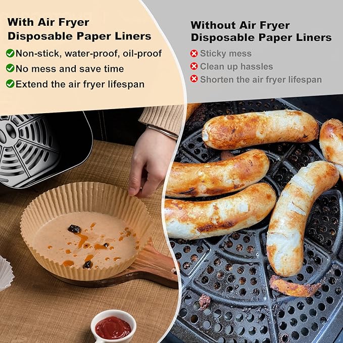 250 Pcs 8" Round Air Fryer Liners Disposable, Unbleached Parchment Paper Liners for Airfryer