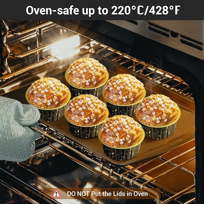 EUSOAR Foil Ramekins with Lids, Black 25Packs 5oz Disposable Baking Cups Foil Liner Cupcake