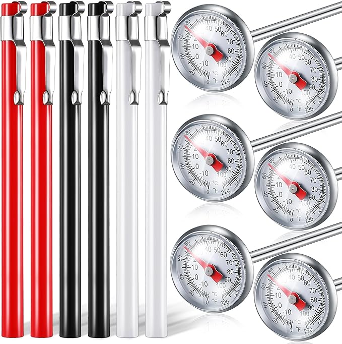 Xuhal 6 Pcs Stainless Steel Kitchen Thermometer with 5 Inch Long Stem 1 Inch Dial Thermometer Milk