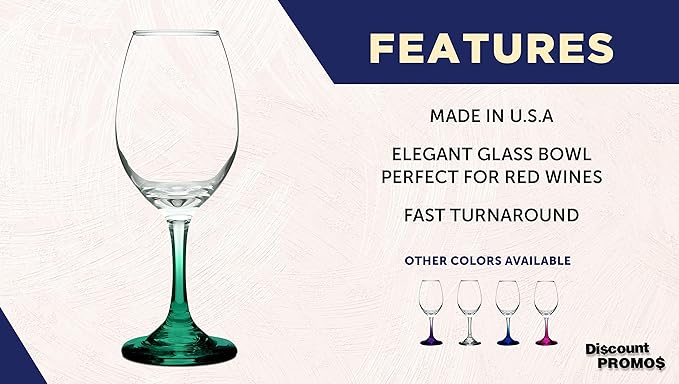 DISCOUNT PROMOS Rioja Wine Glasses with Stem 10 oz. Set of 10, Bulk Pack - Color Bottom, Perfect