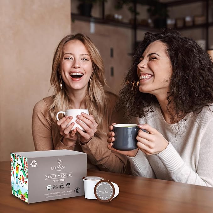 Lifeboost Organic Decaf Coffee K Cups - Low Acid Single Origin Non-GMO Mold Free Decaf Coffee Pods