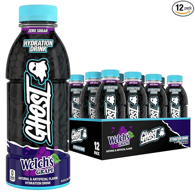 GHOST Hydration Drink, Welch’s Grape - RTD Sports Drink with Electrolytes, Natural Vitamins &