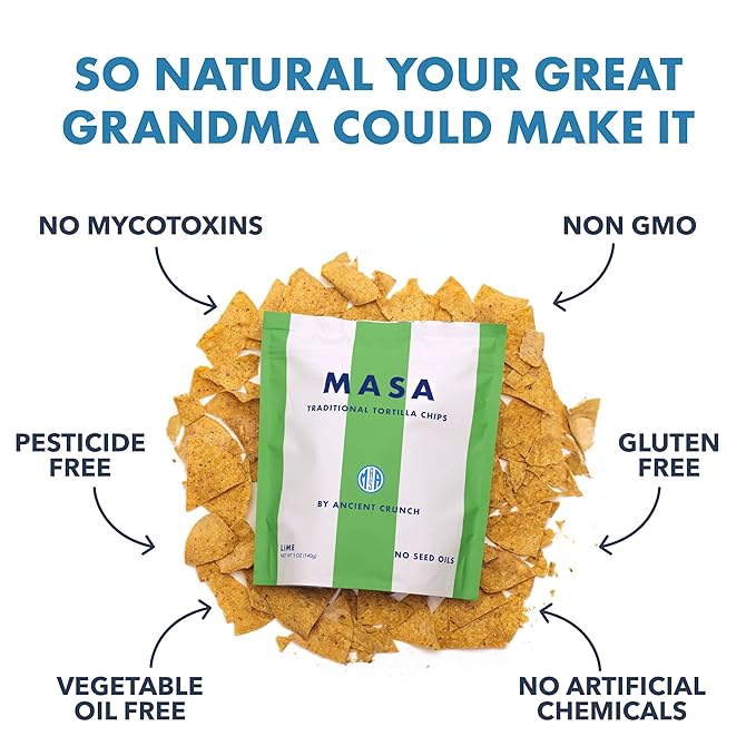 MASA Chips - Lime Flavored Tortilla Chips, Handmade Corn Chips & Crisps - Naturally Grown White