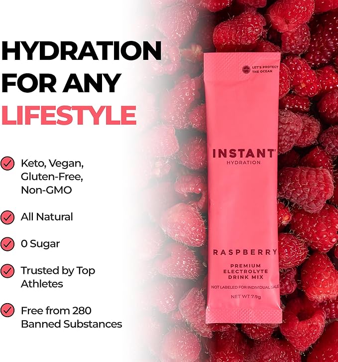 Instant Hydration Electrolytes Powder Packets - Raspberry Electrolyte Drink Mix - Zero Sugar