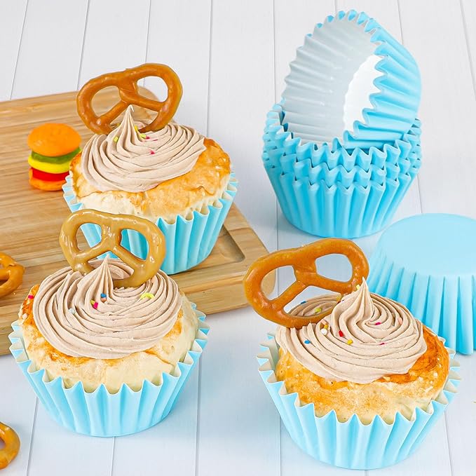 Caperci Grease-Resistant Standard Blue Cupcake Liners 150 Counts - Heavy Duty Paper Muffin Baking
