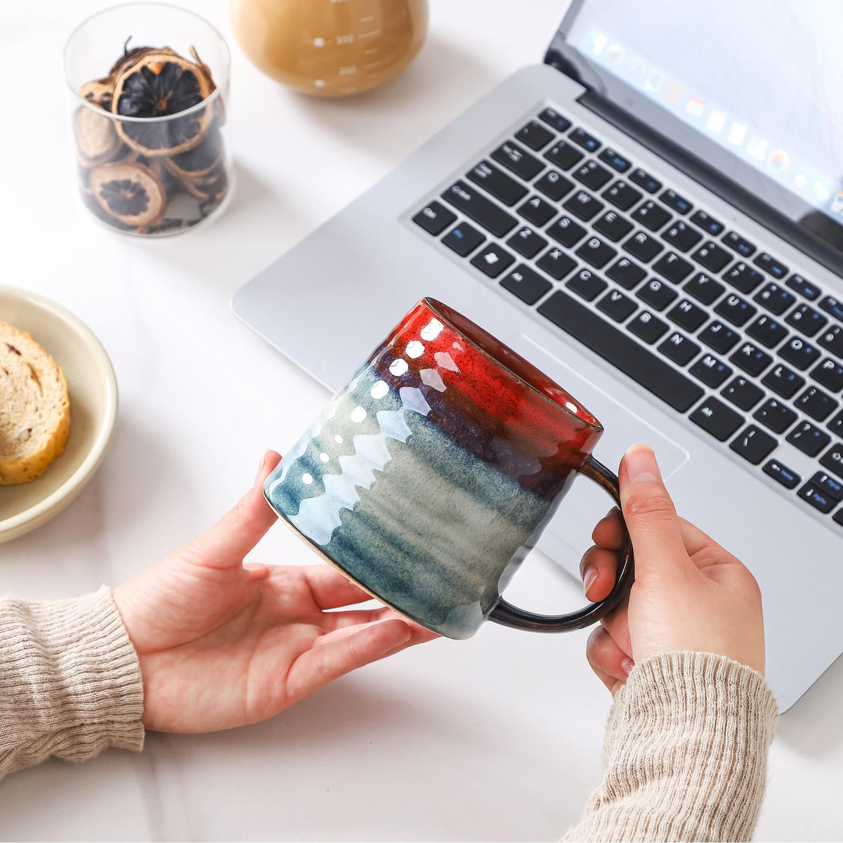 masoline Ceramic Coffee Mug, 15.5 oz Handmade Tea Cup for Office and Home