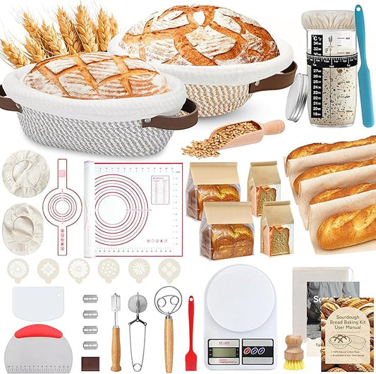 38 Pcs Sourdough Starter Kit, Cotton Rope Banneton Bread Proofing Basket with Sourdough Starter