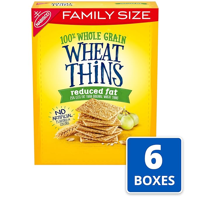 Wheat Thins Reduced Fat Snacks, Whole Grain Wheat Crackers, Bulk Snack Crackers, Family Size, 6