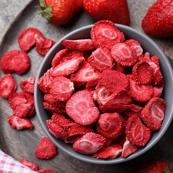 Freeze-Dried Strawberry Slices 5.6oz Jar - 100% Natural Crispy Strawberry Fruit Snack, Vegan