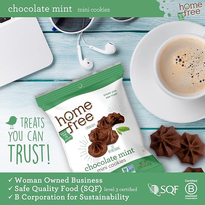 Homefree Treats You Can Trust Gluten Free Mini Cookies, Single Serve, Chocolate Mint, 0.95 Ounce