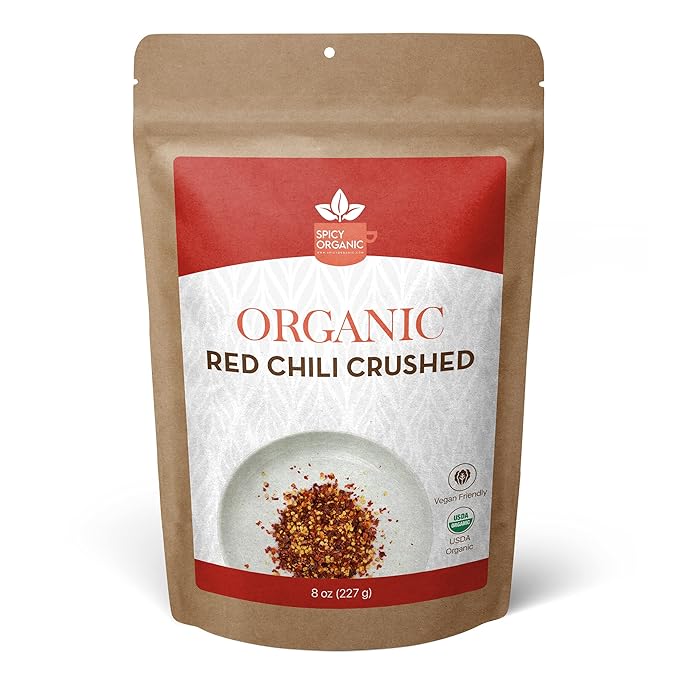 SPICY ORGANIC Crushed Red Pepper Flakes 8 oz. - Robust Chili Peppers Seasoning Spice - USDA