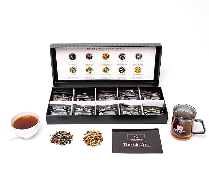 Pure And Easy Tea, Premium Loose Leaf Tea Sampler Set, 30-Count Variety Pack with 10 Herbal &