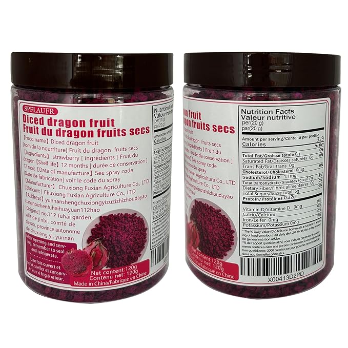 Freeze-Dried Diced Dragon Fruit Snack - 4.23 Oz,Freeze-Dried Pitaya grain (Dragonfruit) dragon