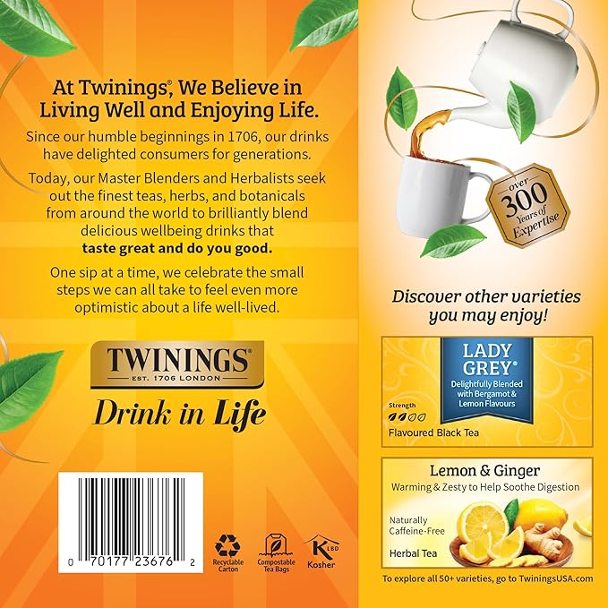 Twinings Earl Grey Black Tea Individually Wrapped Bags, 100 Count (Pack of 1), Flavoured with
