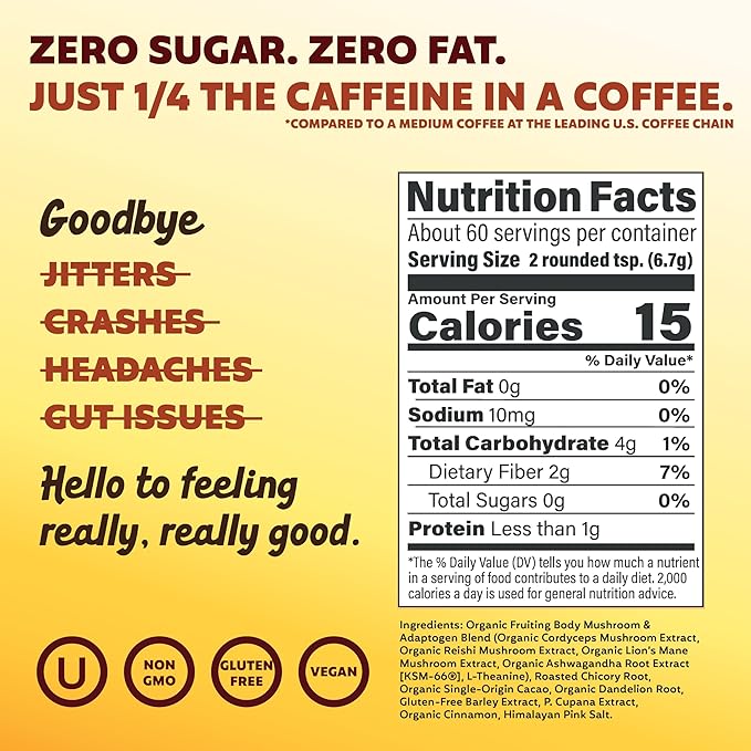 Joe'y Mushroom Coffee Alternative with Cacao and Dandelion Root, Chicory Coffee Substitute with
