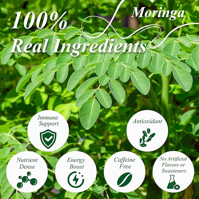 WT WEETEE Moringa Tea Bags 100 Count, 100% Pure Dried Moringa Leaves, Caffeine Free Nutrient-Dense