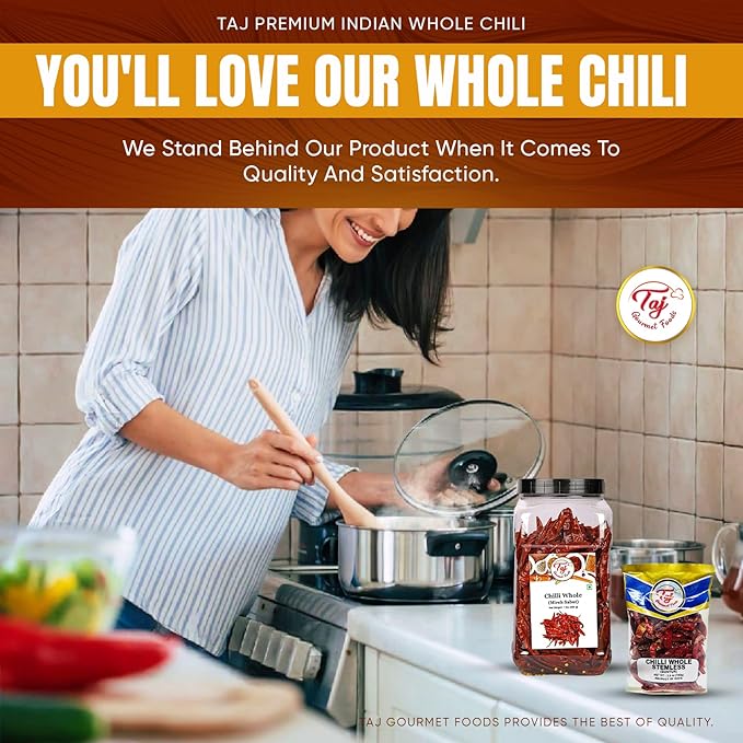 TAJ Premium Indian Whole Chilli (Whole Mirchi, without stem), (3.5 Ounce)