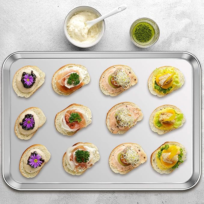 Stainless Steel Baking Sheet Set of 2, Deedro Cookie Sheet Metal Baking Pan Oven Tray, Non Toxic &