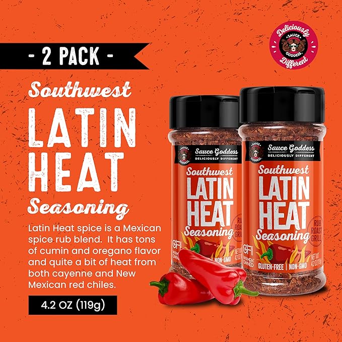 Sauce Goddess Southwest Latin Heat Shaker (2-Pack) - BBQ Rub with Tons of Cumin and Oregano Flavor
