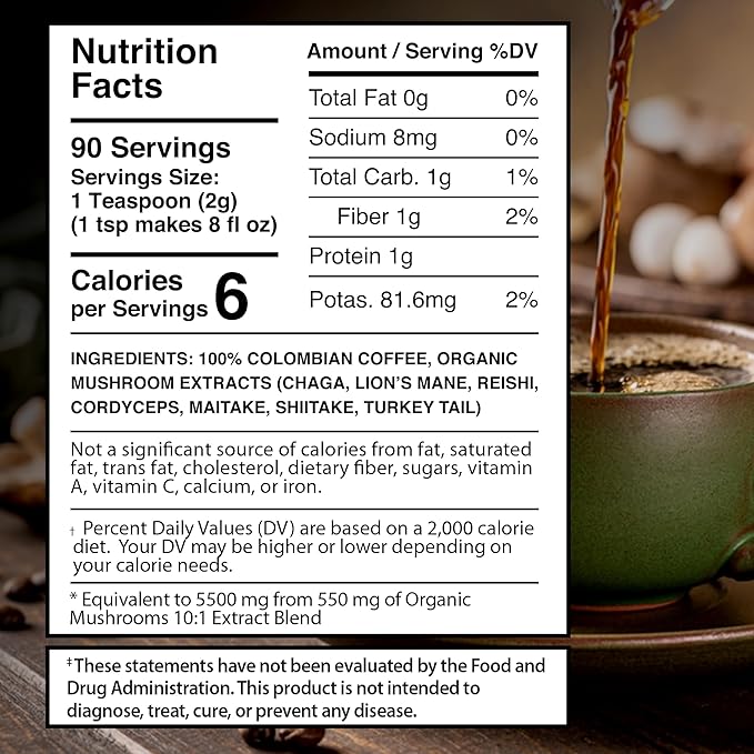 Mushroom Coffee, 90 Servings Organic Mushrooms Instant Coffea, Great Tasting Colombian Keto Coffee
